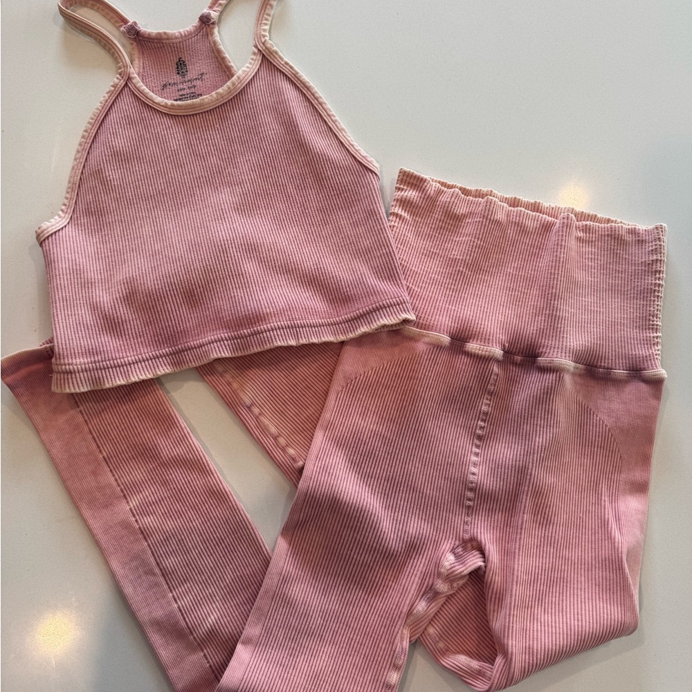 FP Movement Pink Ribbed Tank and Leggings Set